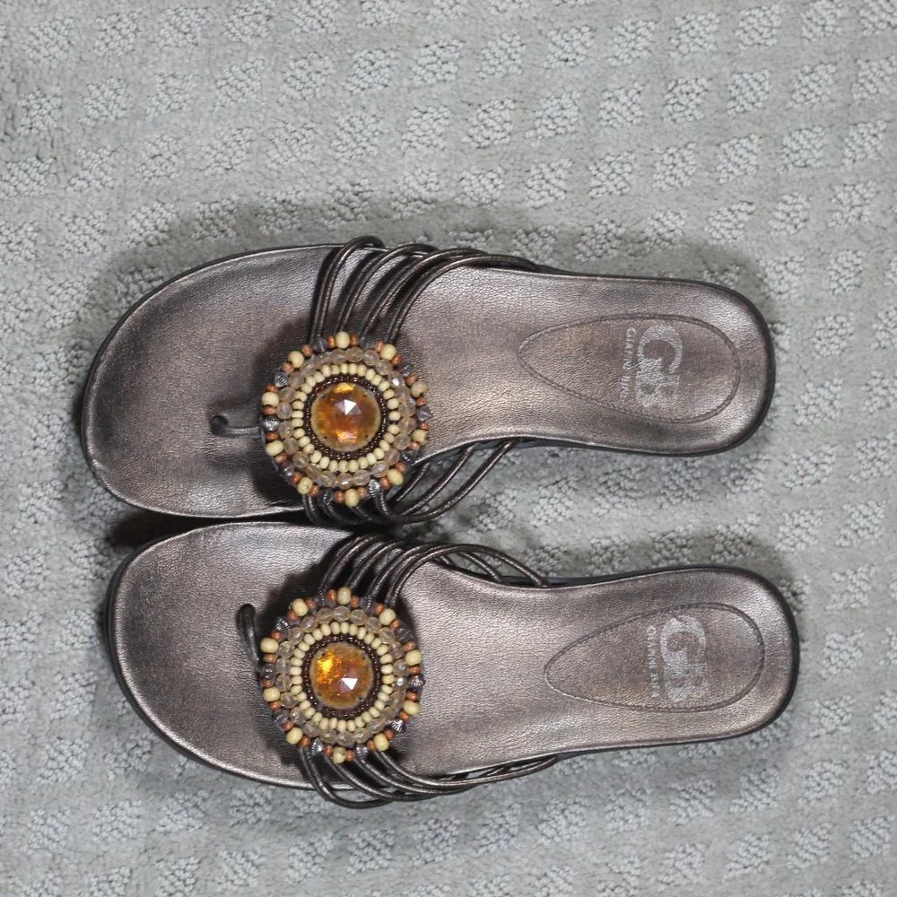 Gianni Bini Size 7.5 Brown Beaded Medallion Sandals